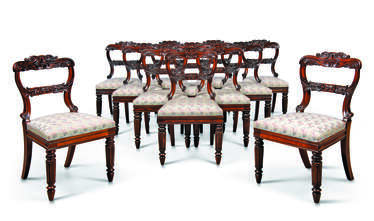 A SET OF TWELVE WILLIAM IV BRAZILIAN ROSEWOOD DINING-CHAIRS