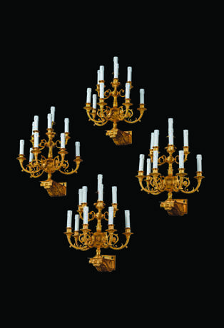 A SET OF FOUR FRENCH ORMOLU EIGHT-LIGHT WALL-APPLIQUES - фото 1