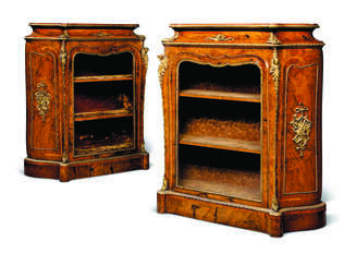 A PAIR OF VICTORIAN ORMOLU-MOUNTED WALNUT AND TULIPWOOD SIDE CABINETS