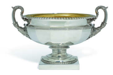 A GEORGE V SILVER TWO-HANDLED VASE