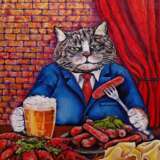 Cat and Beer Leinwand auf dem Hilfsrahmen Lack Fantasy Russland 2021 - Foto 2