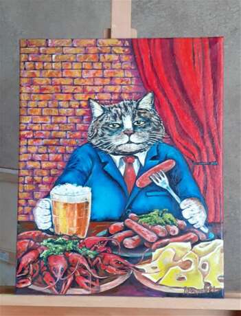 Cat and Beer Leinwand auf dem Hilfsrahmen Lack Fantasy Russland 2021 - Foto 5