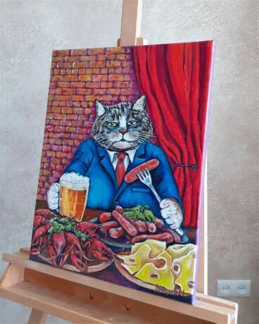 Cat and Beer Leinwand auf dem Hilfsrahmen Lack Fantasy Russland 2021 - Foto 6