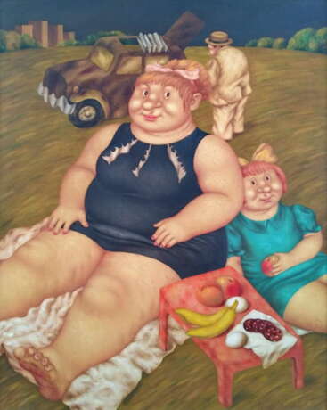 Painting “Roadside Picnic”, Canvas on the subframe, Oil paint, Contemporary realism, Everyday life, Russia, 2010 - photo 1