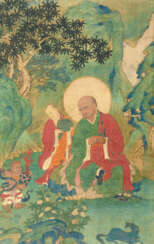 AN IMPORTANT AND FINELY PAINTED THANGKA OF LUOHAN KANAKAVATSA