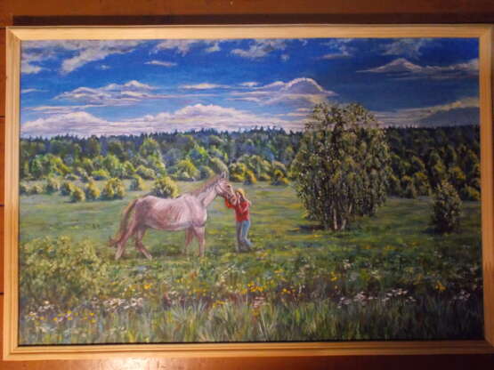 Gemälde „Große Liebe zu Pferden“, Hartfaserplatte, Acrylfarbe, Klassizismus, Landschaftsmalerei, Russland, 2018 - Foto 1