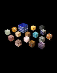 A DIVERSE GROUP OF SIXTEEN CUBE AND CUBIC MINERAL SPECIMENS