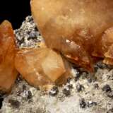 A CLUSTER OF LARGE ORANGE CALCITE CRYSTALS ON SPHALERITE - фото 4