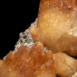 A CLUSTER OF LARGE ORANGE CALCITE CRYSTALS ON SPHALERITE - фото 6