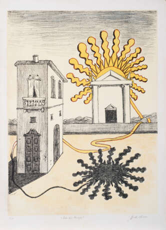 Giorgio de Chirico. Giorgio de Chirico (Volos 1888 - Roma 1978): Sole sul tempio 1969 - photo 1