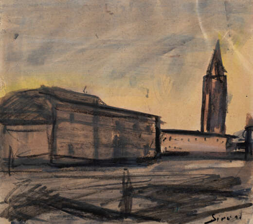 Mario Sironi. Mario Sironi (Sassari 1885 - Milano 1961): Case e campanile 1926-1927 circa - photo 1
