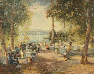 Ludwig Gschossmann: Gartencafe am Starnberger See.