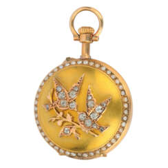 Часы-кулон «Две птицы» из золота с бриллиантами и речным жемчугом