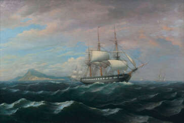 Fregatte vor Gibraltar. Vilhelm Melbye, zugeschr.
