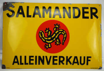 Emailleschild Salamander Alleinverkauf.