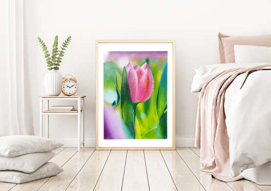 Painting “Oil painting Tulip”, Canvas on cardboard, Oil paint, Photorealism, Landscape painting, Russia, 2021 - photo 2