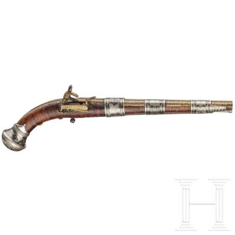Doppelläufige kaukasische Miqueletpistole mit niellierter Silbermontierung, Mitte 19. Jahrhundert - Foto 2