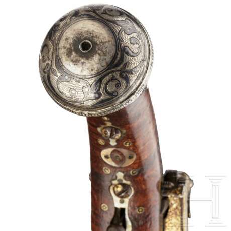 Doppelläufige kaukasische Miqueletpistole mit niellierter Silbermontierung, Mitte 19. Jahrhundert - фото 8