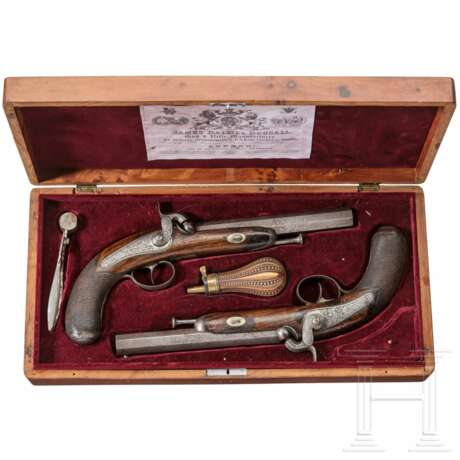 Ein Paar Perkussionspistolen im Kasten, Gastinne Renette, Paris, um 1850 - Foto 1