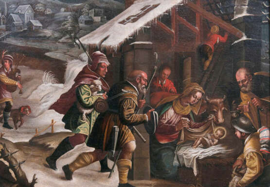 Geburt Christi mit den Hirten. Leandro Bassano, Schule des - Foto 1