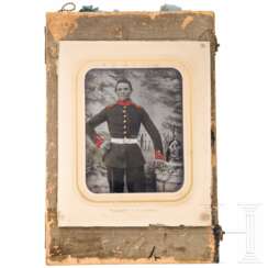 Teilkolorierte Aufnahme eines Soldaten des 3. Infanterie-Regiments Markgraf Ludwig Wilhelm, um 1855