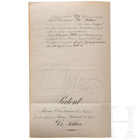 Marine-Oberstabsarzt Dr. Emil Sähn – Epauletten, Schulterstücke und kaiserliches Patent von 1916 - Foto 5