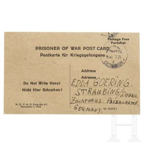 Hermann Göring – eigenhändige Karte aus Nürnberg an seine Tochter Edda vom 12.2.1946 - фото 1