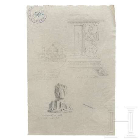 Albert Speer – Zeichnung mit einer florentinischen Truhe, einer Medaille der Peterskirche und einer antiken Säulenbasis - photo 2