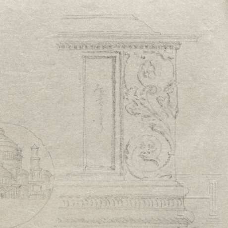 Albert Speer – Zeichnung mit einer florentinischen Truhe, einer Medaille der Peterskirche und einer antiken Säulenbasis - Foto 6