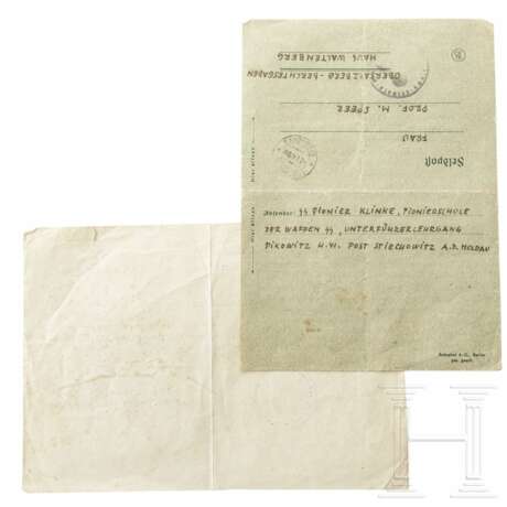 Albert Speer – Ausweisblatt für eine Reise zu Besprechungen am 06. Mai 1945 sowie Brief eines SS-Pioniers auf Unterführerlehrgang an Margarete Speer - photo 2
