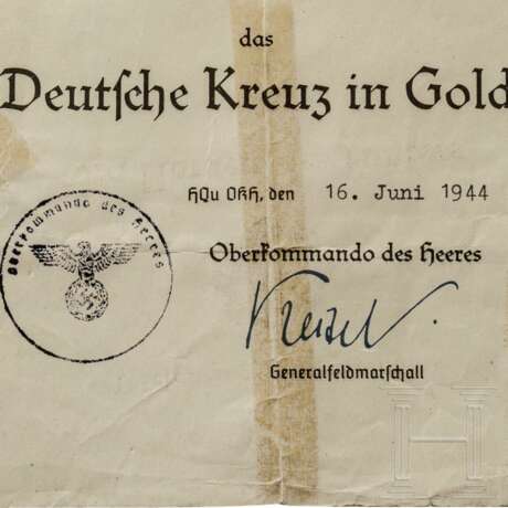 Hauptmann Fritz Gutwillinger – Deutsches Kreuz in Gold mit vorläufigem Besitzeugnis vom Juni 1944 - photo 10