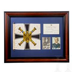 A Framed Großadmiral Command Flag and Signed Postcards