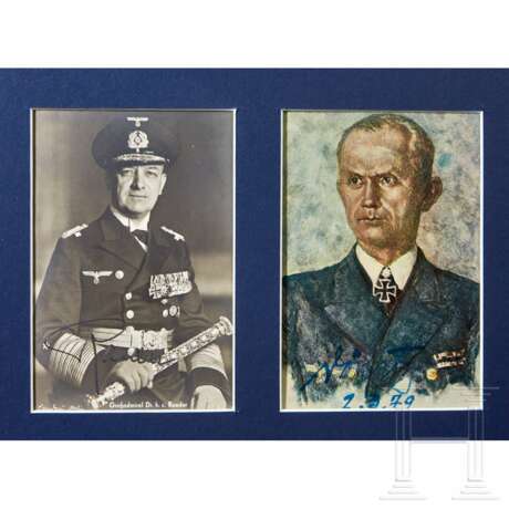A Framed Großadmiral Command Flag and Signed Postcards - фото 4