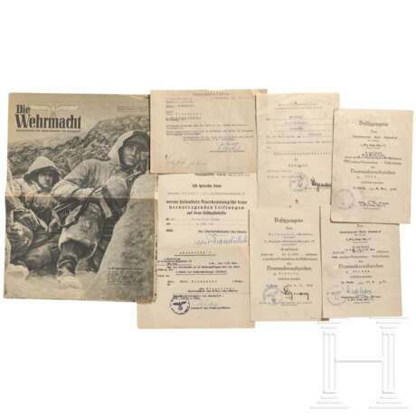 HJ-Obergebietsführer Willi Blomquist – elf Urkunden für Nahkampfspange, EK und andere, zwölf Fotos sowie das Heft "Die Wehrmacht" 1944, mit Blomquist auf dem Titelbild - фото 2