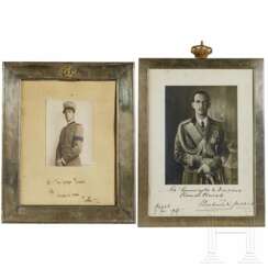 Zwei originalgerahmte Fotos mit Widmungen vom späteren König Umberto II. und Prinz Amedeo, 1932 und 1937