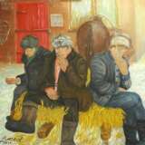 Painting “Collective farmers are waiting for the opening of the store.”, Canvas, Oil paint, Impressionist, Rural landscape, Russia, 2021 - photo 1