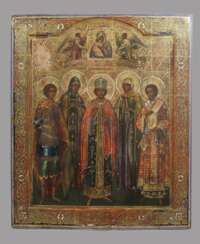 Patronatsikone mit fünf ausgewählten und Gottesmutter von Wladimir