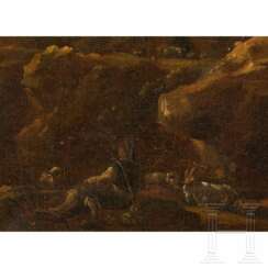 Hirten in felsiger italienischer Landschaft, in der Art des Rosa da Tivoli, Ende 17. Jahrhundert
