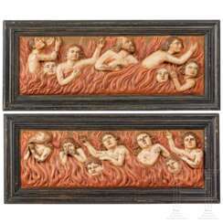 Ein Paar Reliefschnitzereien der armen Seelen im Fegefeuer, Italien, 17. Jahrhundert