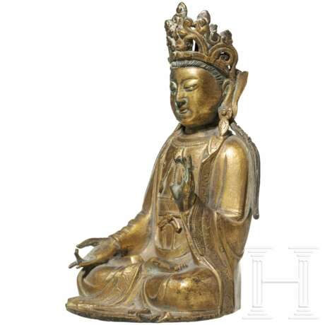 Vergoldete Bronze des Buddha Amitayus, China, Qing-Dynastie, 18. Jahrhundert - photo 2