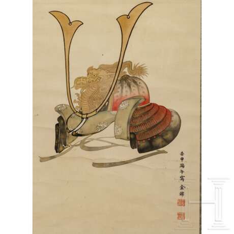 Rollbild mit Darstellung eines Helmes, Japan, Meiji-/Taisho-Periode - photo 2
