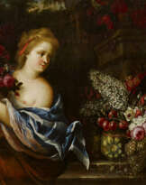 Flower Still Life with Girl with Flower Basket