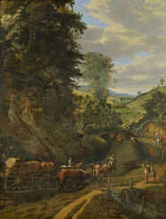 Wide Landscape with a Cart Loaded with Stones
