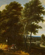 Ignatius van der Stock. Forest Landscape with Falconry Hunter on Horseback