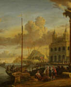 Якобус Сторк. Ships at a Mediterranean Port City with the View of the Loggia delle Benedizioni in Rome