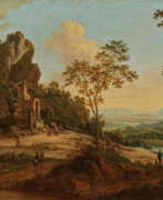 Johann Christian Vollerdt. Wide Landscape with Shepherds by a Ruin