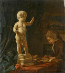 A Drawing Student in front of a Marble Sculpture