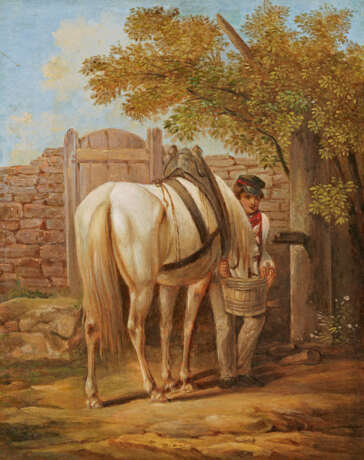 Johann Adam Klein. Stable Boy with White Horse at the Trough - фото 1