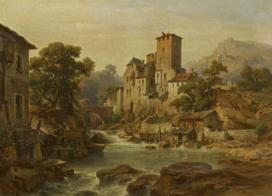 Albert Emil Kirchner. Tyrolean Mountain Valley with Water Mill and Castle - фото 1