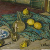 Pierre Nilouss. Citrons, carafe et tissu bleu - Foto 1